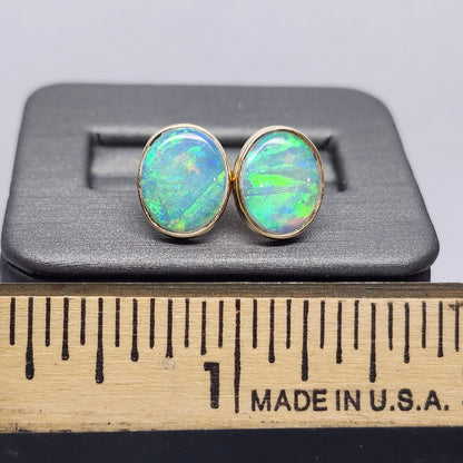 Elektra | Lightning Ridge Australian Crystal Opal Stud Earrings | 14kt Yellow Gold