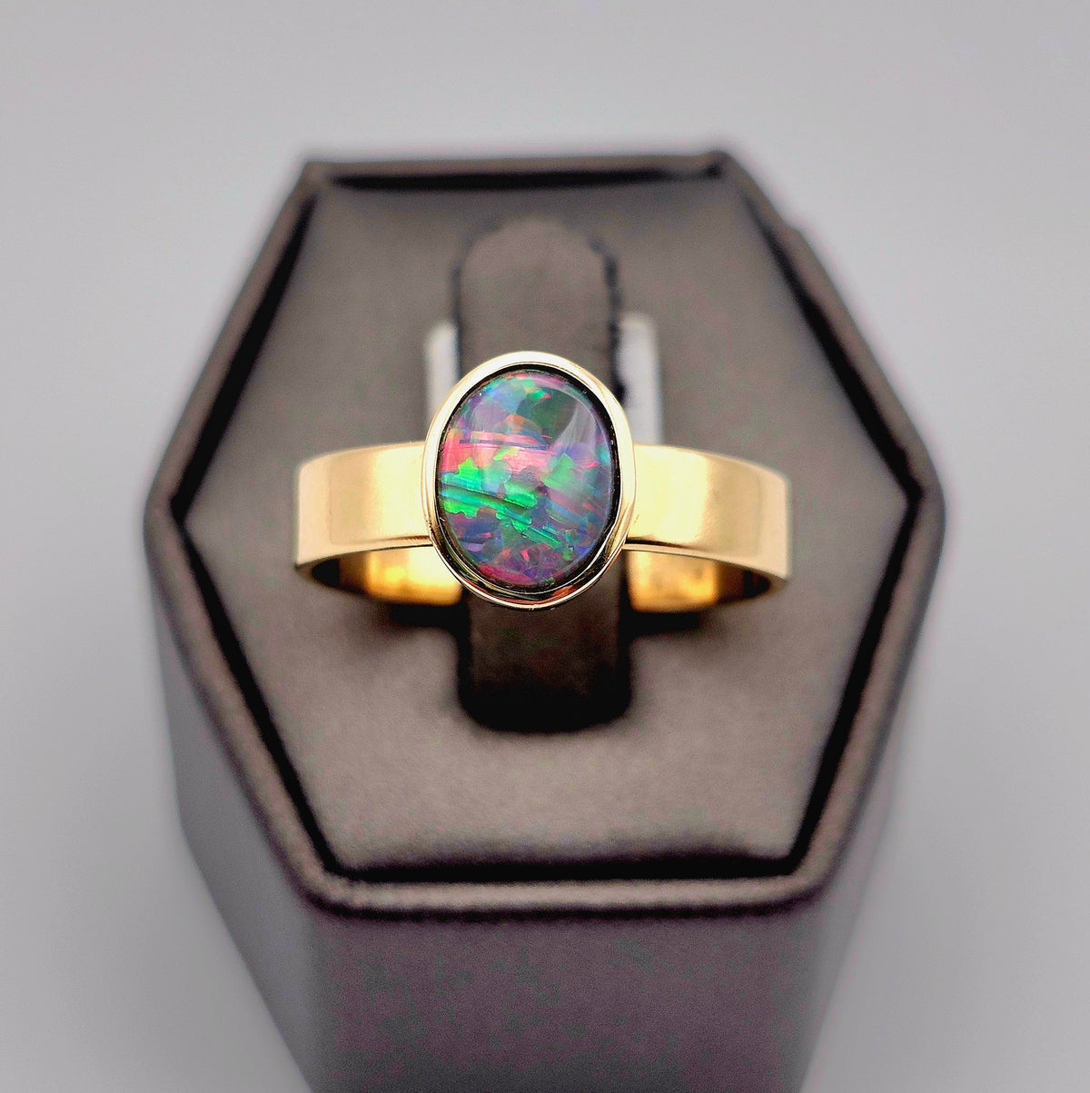 Aria | 2.38ct Lightning Ridge Semi-Black Australian Opal Ring | Custom | 18kt Yellow Gold
