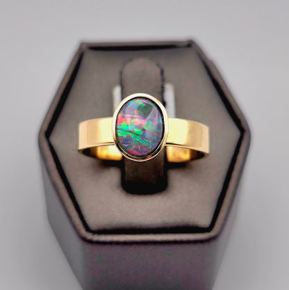 Aria | 2.38ct Lightning Ridge Semi-Black Australian Opal Ring | Custom | 18kt Yellow Gold