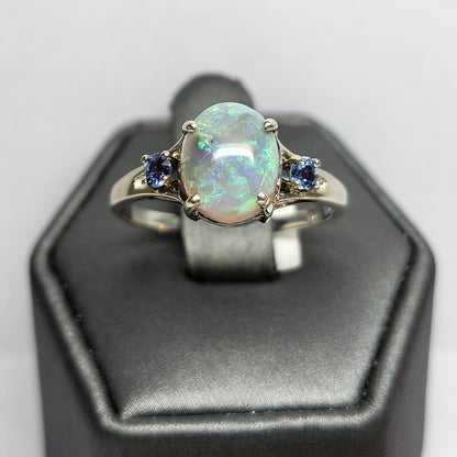 Raven | Lightning Ridge Opal & Purple Sapphire Ring | 14kt White Gold