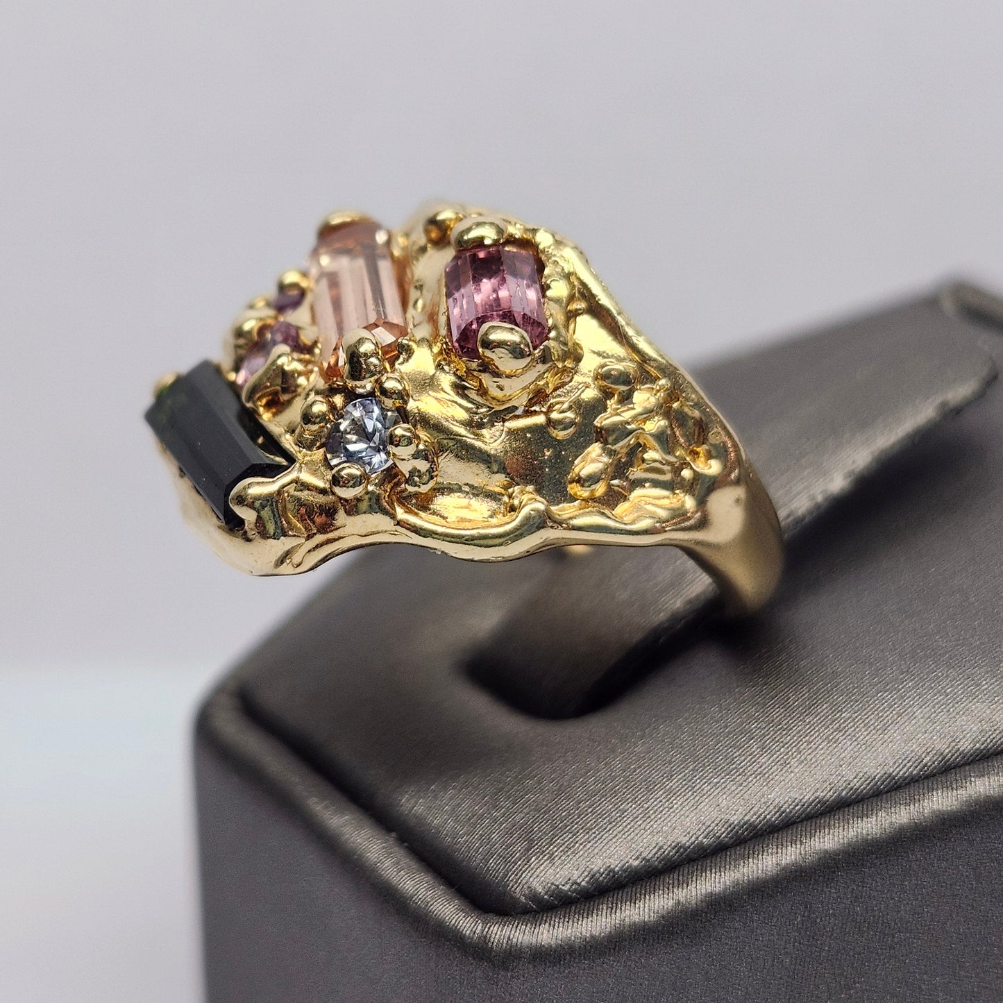 Tourmaline Trio & Spinel Custom Ring | 14kt Yellow Gold