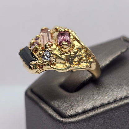 Tourmaline Trio & Spinel Custom Ring | 14kt Yellow Gold