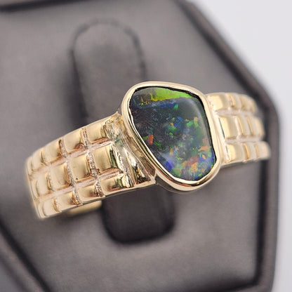 Preto | Men's 1.34ct Lightning Ridge Black Opal Ring | Custom | 14kt Yellow Gold