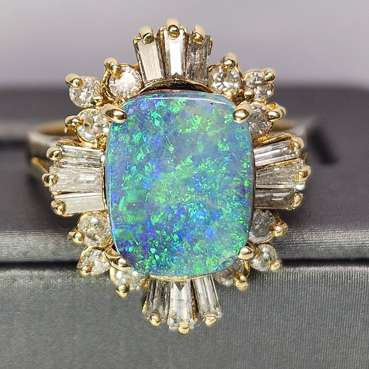 Areja | Australian Koroit Boulder Opal & Diamond Ring | Estate | 14kt Yellow Gold
