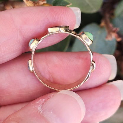 Quint | Australian Black and Semi-Black Opal Multi-Stone Band | Custom | 14kt Yellow Gold