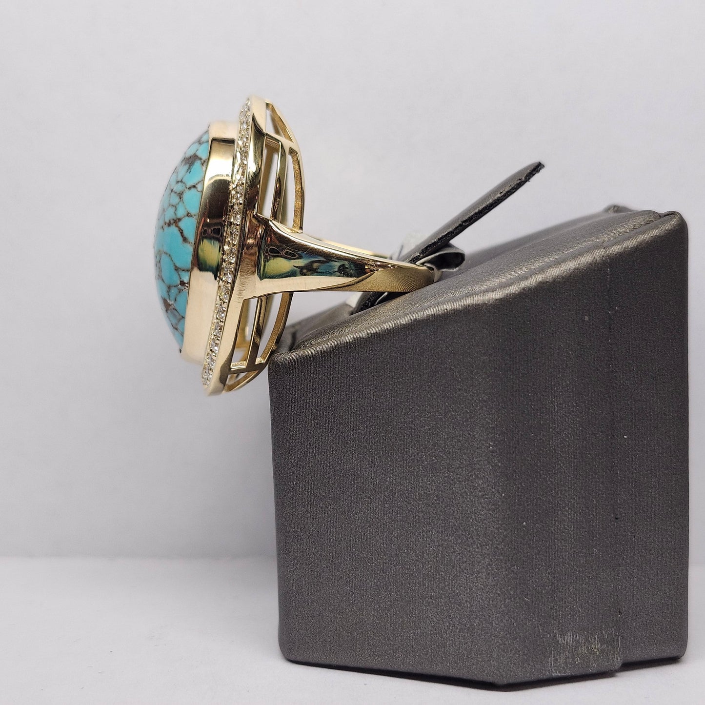 Egyptian Turquoise & Diamond Ring | Custom | 14kt Yellow Gold