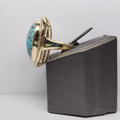 Egyptian Turquoise & Diamond Ring | Custom | 14kt Yellow Gold