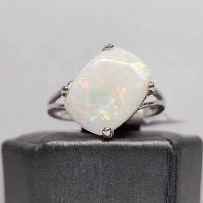 Kali | Ladies Australian White Crystal Opal Ring | Cushion Cut | 10kt White Gold