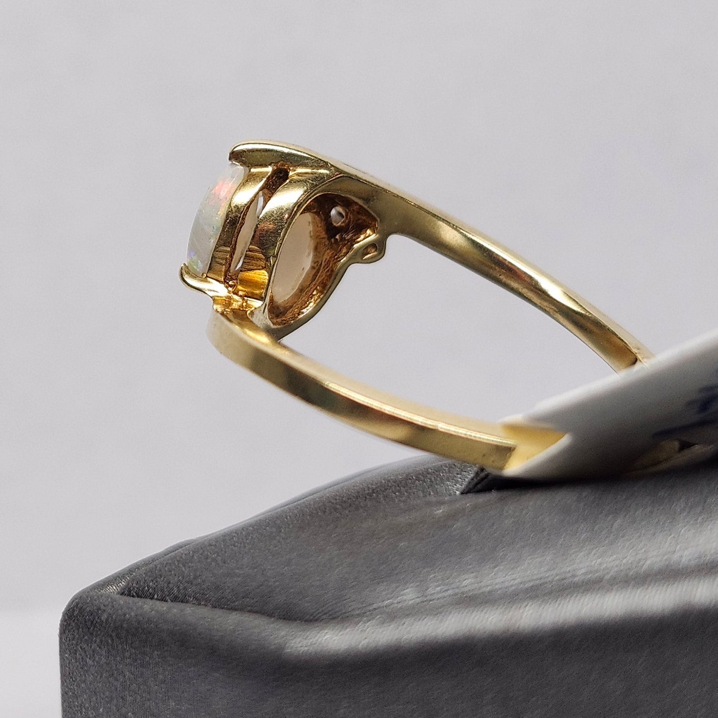 Tasmin | Ladies Australian White Crystal Opal & Diamond Ring | 14kt Yellow Gold