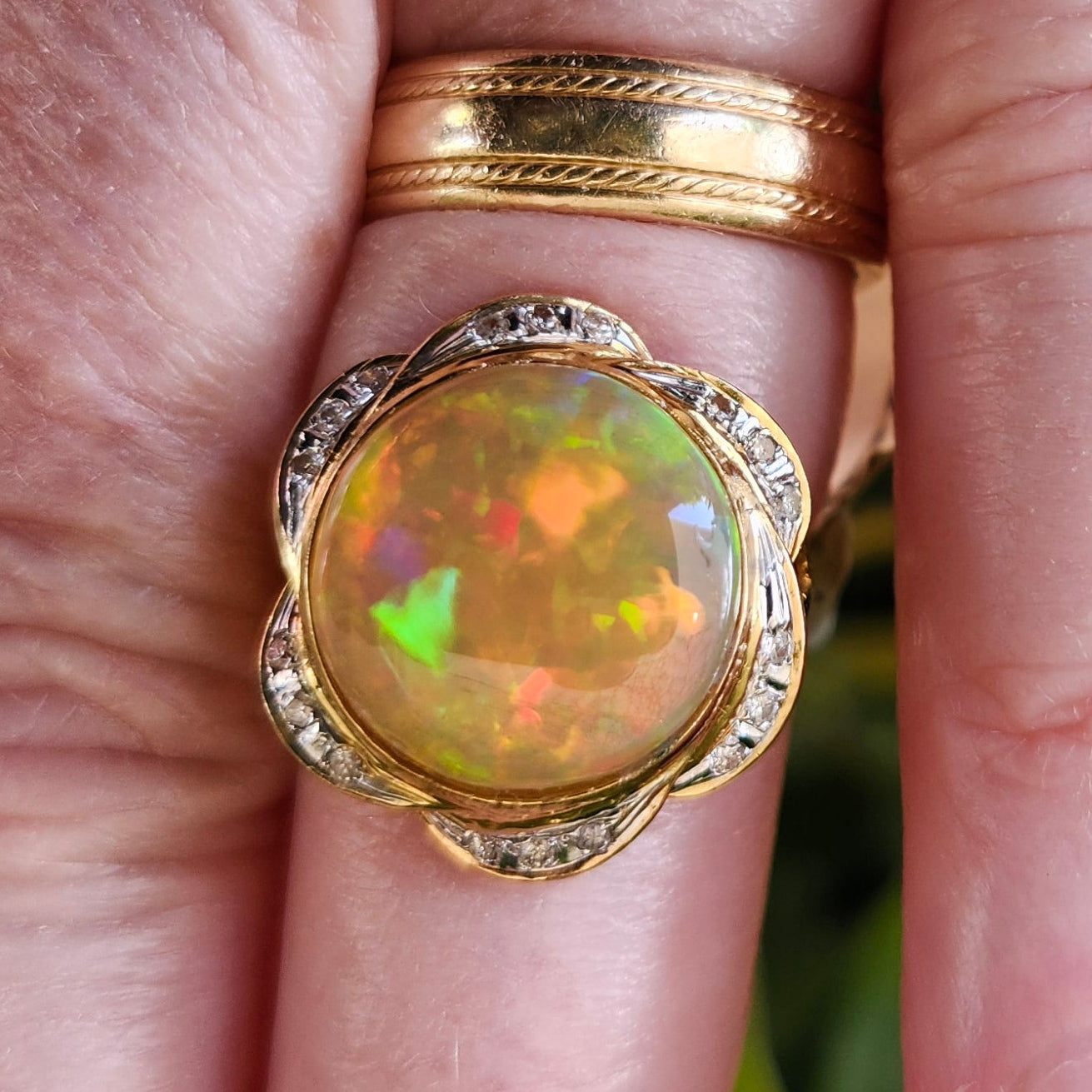 Queen Kaye | 10.81ct Ethiopian Opal & Diamond Ring | 18kt Yellow Gold