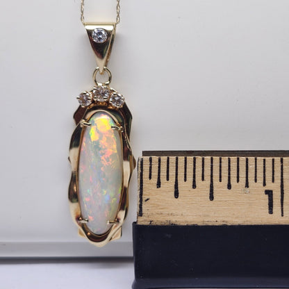Florence | 6.86ct Coober Pedy Australian Crystal Opal and Diamond Pendant | Estate | 14kt Yellow Gold