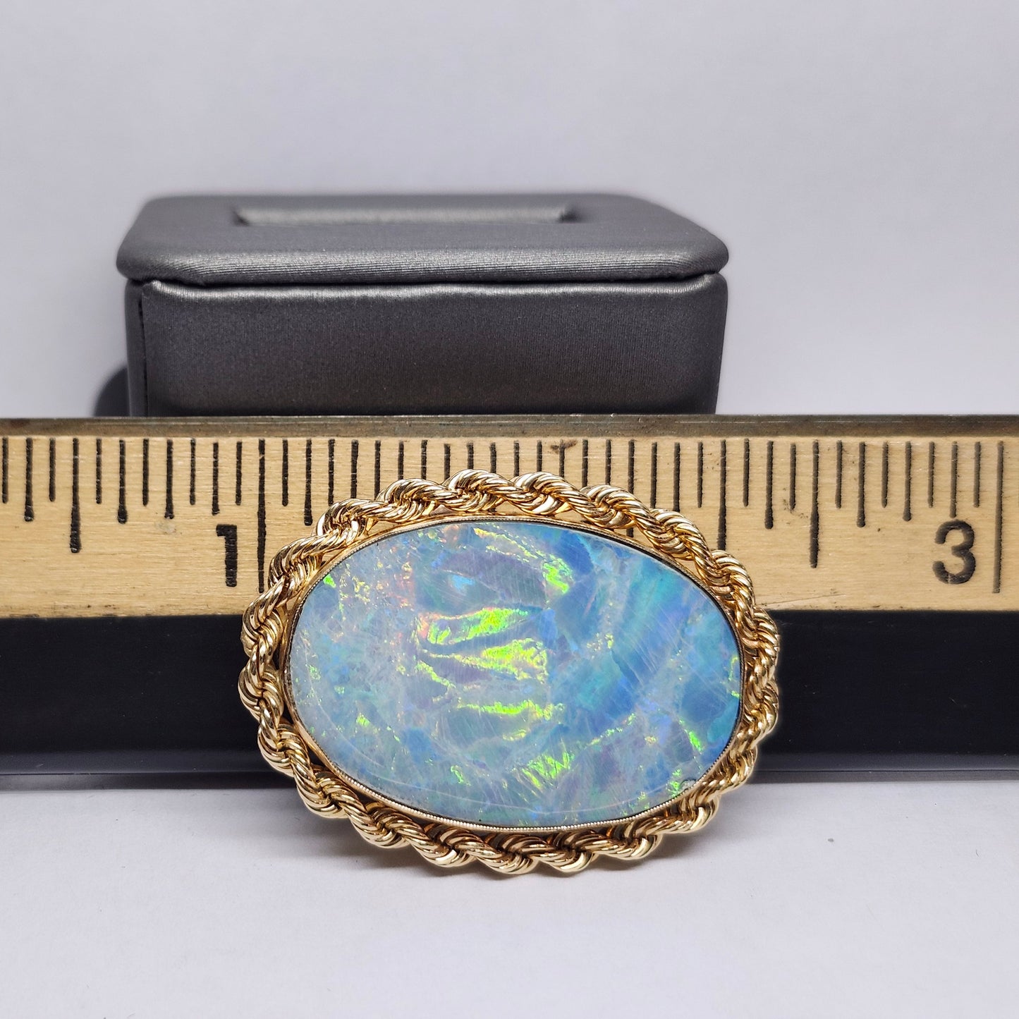 Rica | Lightning Ridge Australian Semi-Black Opal Doublet | Estate Pendant and Brooch/Pin | 14kt Yellow Gold