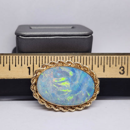 Rica | Lightning Ridge Australian Semi-Black Opal Doublet | Estate Pendant and Brooch/Pin | 14kt Yellow Gold