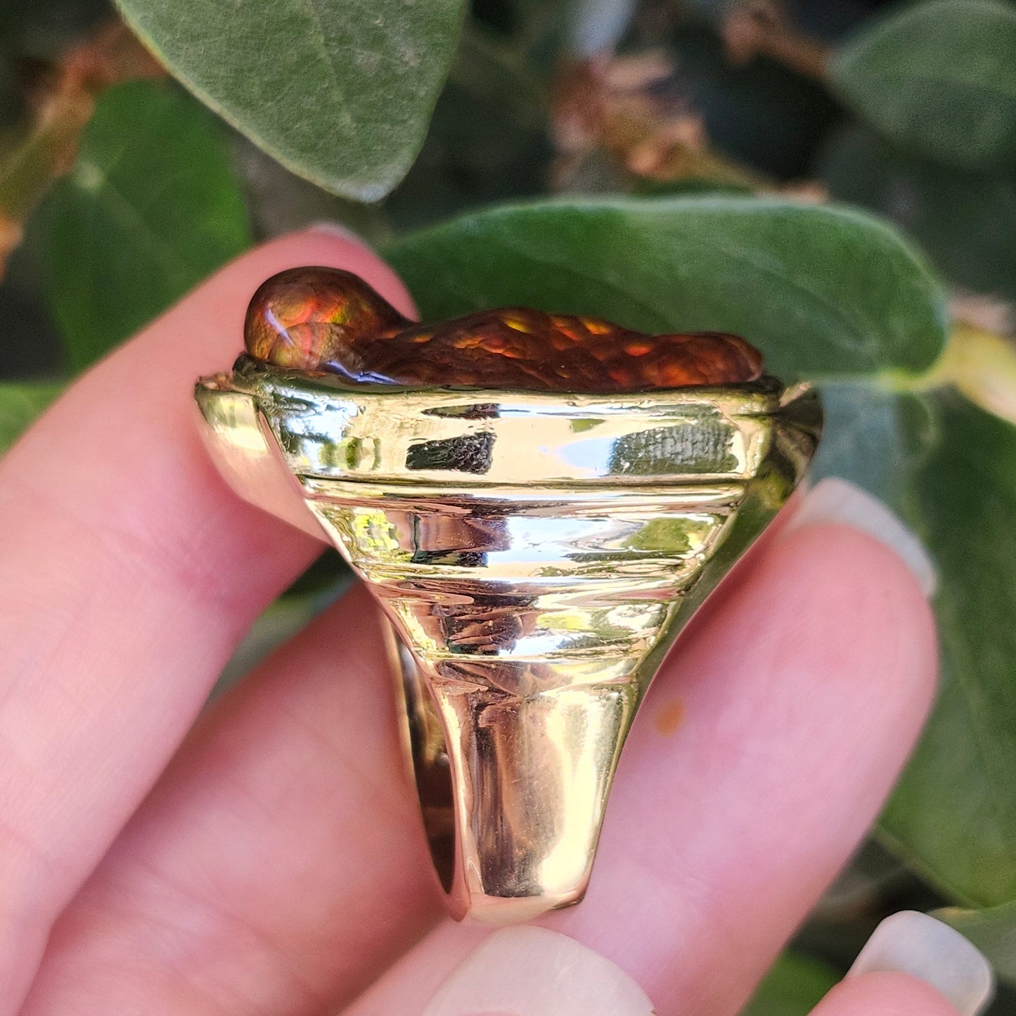 Legacy | 44.30 Gram Custom Fire Agate and Diamond Ring | 14kt Yellow Gold