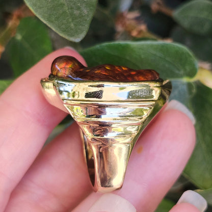 Legacy | 44.30 Gram Custom Fire Agate and Diamond Ring | 14kt Yellow Gold