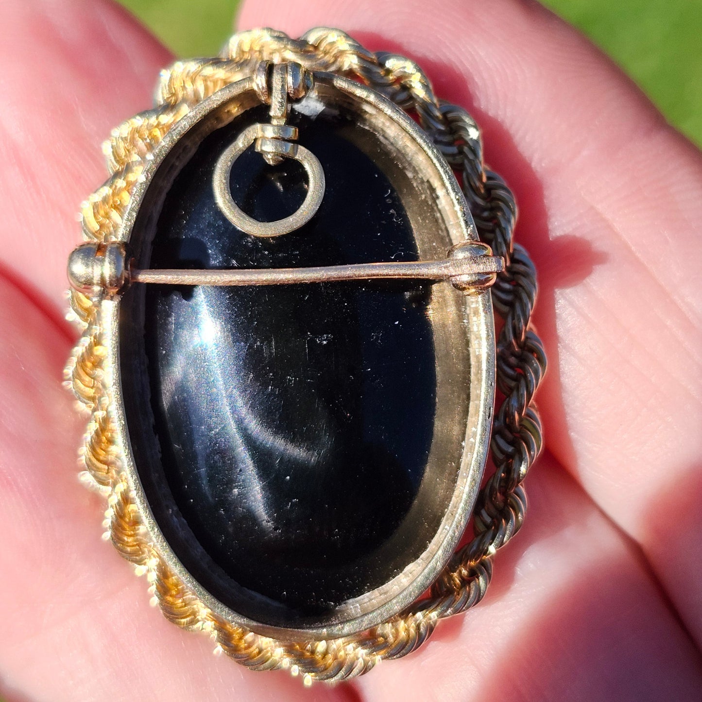 Rica | Lightning Ridge Australian Semi-Black Opal Doublet | Estate Pendant and Brooch/Pin | 14kt Yellow Gold