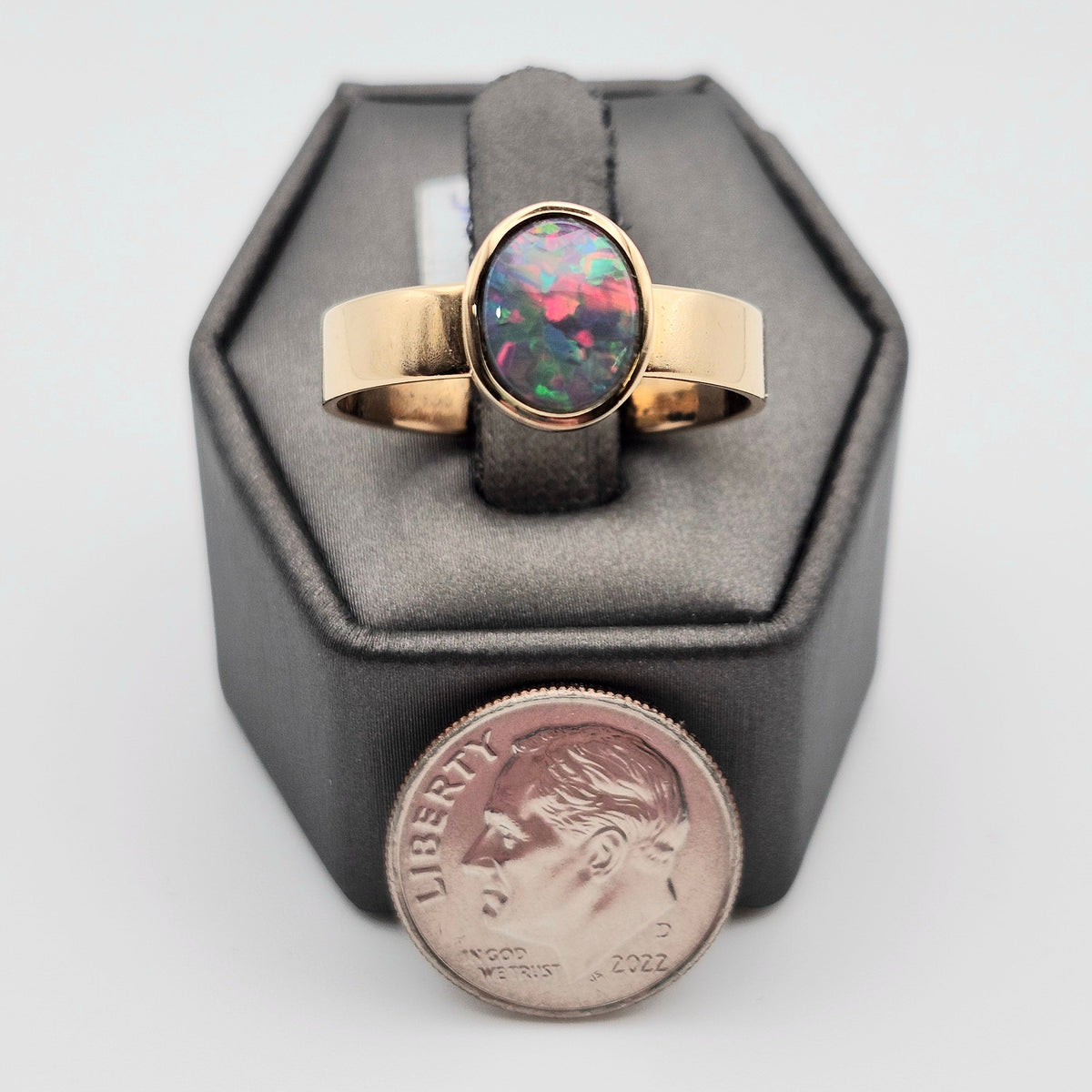 Aria | 2.38ct Lightning Ridge Semi-Black Australian Opal Ring | Custom | 18kt Yellow Gold