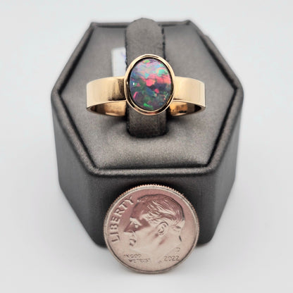 Aria | 2.38ct Lightning Ridge Semi-Black Australian Opal Ring | Custom | 18kt Yellow Gold