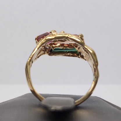Tourmaline Trio & Spinel Custom Ring | 14kt Yellow Gold