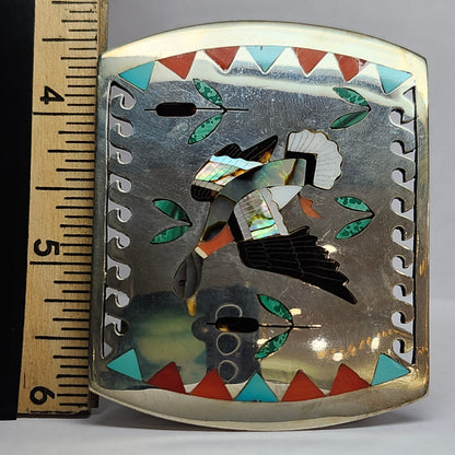 Zuni | Artist Sammy & Esther Guardian | Mallard Duck Inlay Bolo Tie & Belt Buckle Set | Sterling Silver