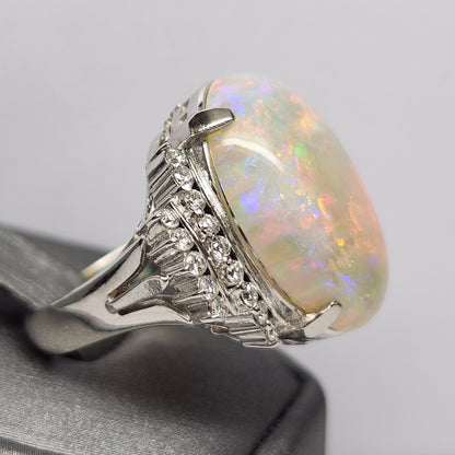 Nina | 12.54ct White Crystal Opal & Diamond Ring in Platinum
