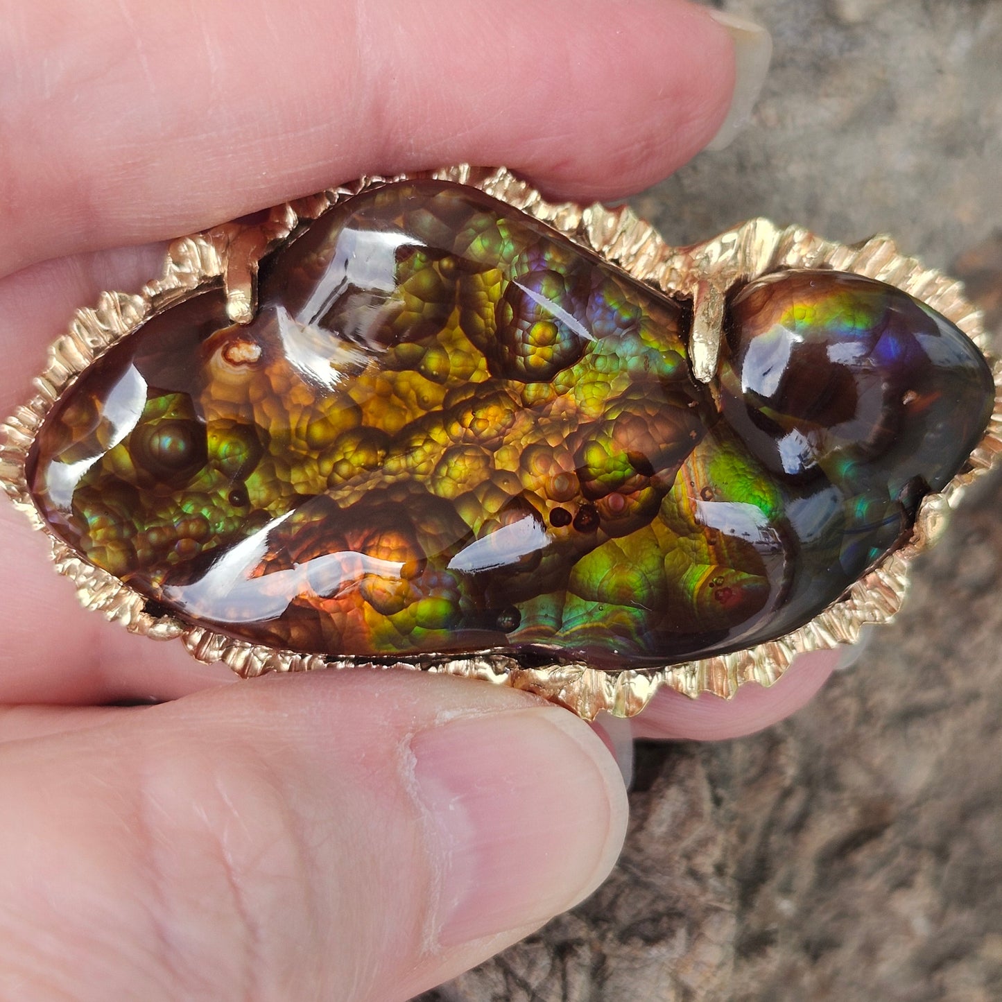 97.57ct Mexican Fire Agate Pendant | Custom Carved Cabochon | 14kt Yellow Gold