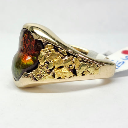Eternal Flame | Men's 25.36 Gram Fire Agate and Gold Nugget Ring | 14kt