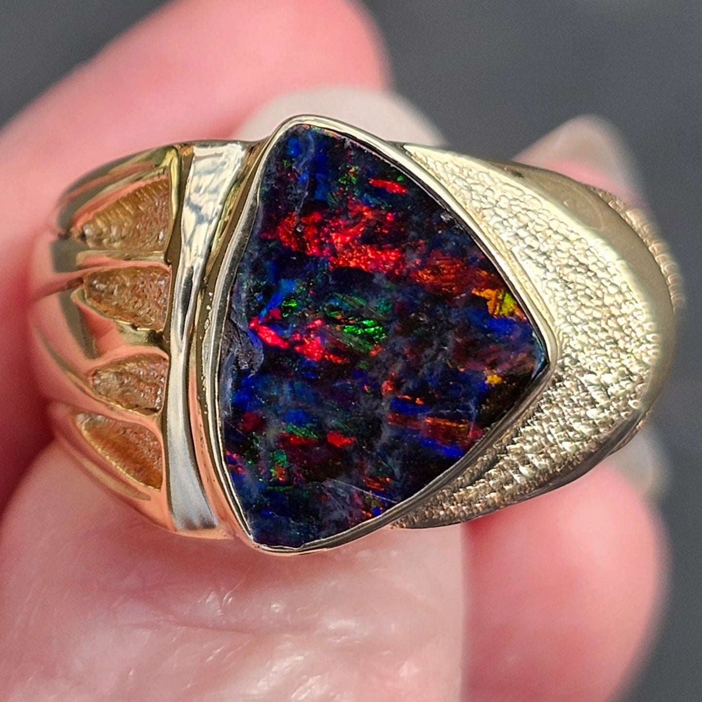 Red Admiral | Quilpie Black Boulder Opal Ring | 14kt
