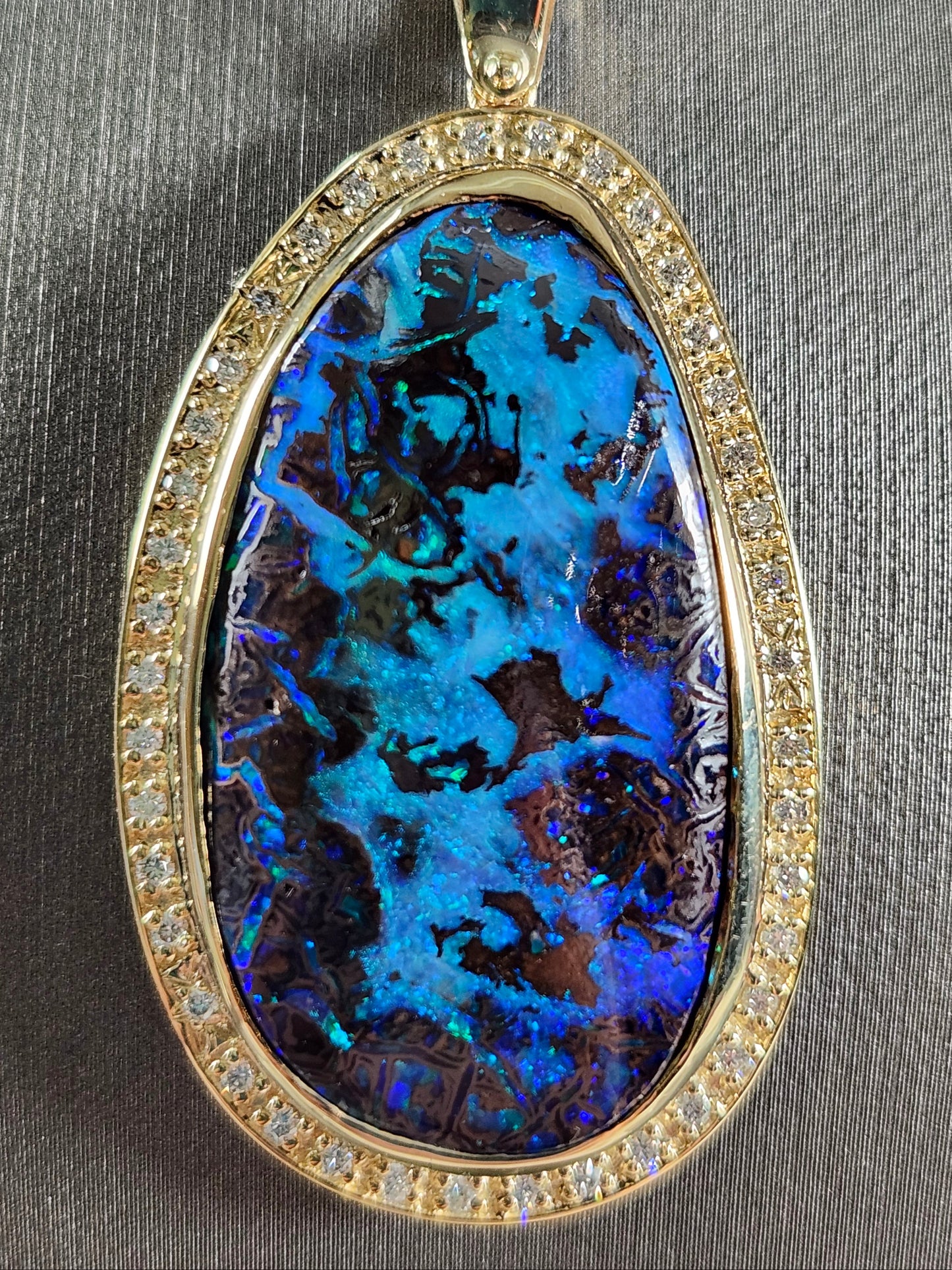 Neptune's Sea | Australian Boulder Opal and Diamond Pendant | 14kt