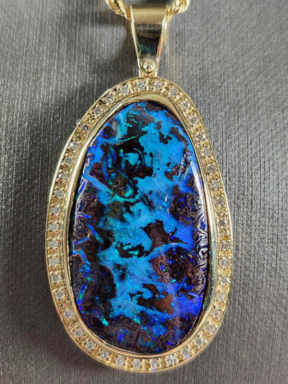 Neptune's Sea | Australian Boulder Opal and Diamond Pendant | 14kt