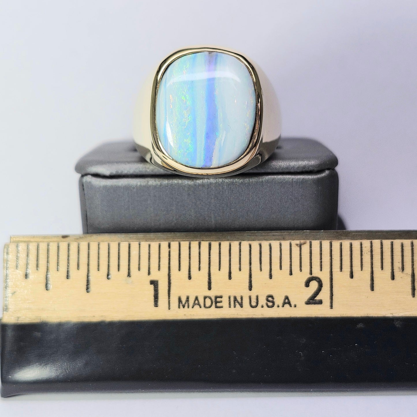Linhas | Men's Australian Quilpie Boulder Opal Ring | Custom | 14kt Yellow Gold