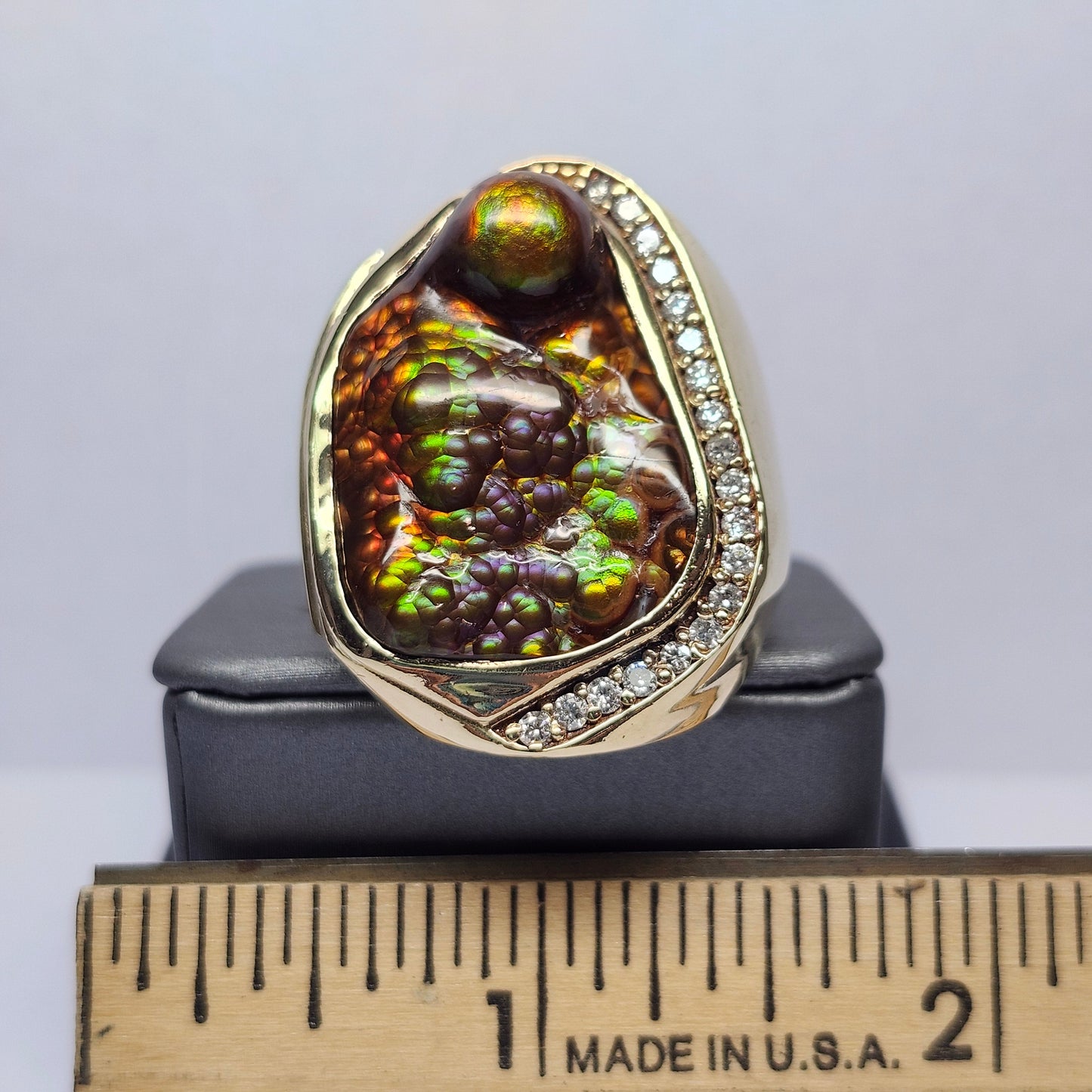 Legacy | 44.30 Gram Custom Fire Agate and Diamond Ring | 14kt Yellow Gold
