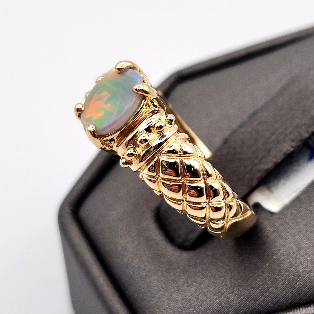 Rosa | 0.73ct Lightning Ridge Semi-Black Australian Opal Ring | Custom | 14kt Yellow Gold