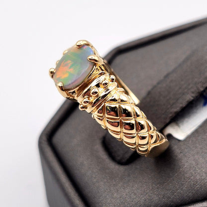 Rosa | 0.73ct Lightning Ridge Semi-Black Australian Opal Ring | Custom | 14kt Yellow Gold
