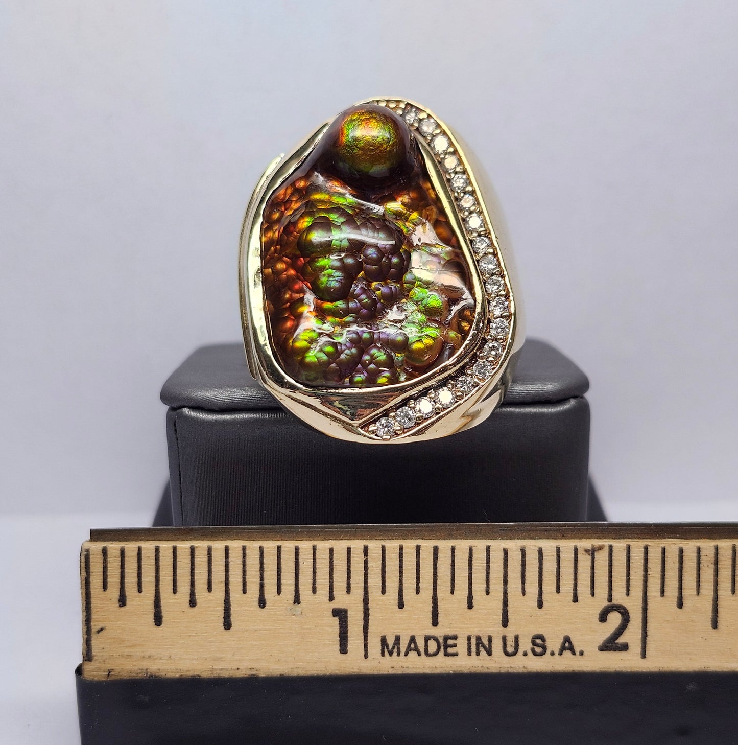 Legacy | 44.30 Gram Custom Fire Agate and Diamond Ring | 14kt Yellow Gold