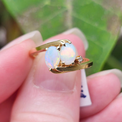 Tasmin | Ladies Australian White Crystal Opal & Diamond Ring | 14kt Yellow Gold