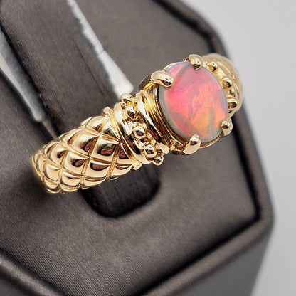 Rosa | 0.73ct Lightning Ridge Semi-Black Australian Opal Ring | Custom | 14kt Yellow Gold