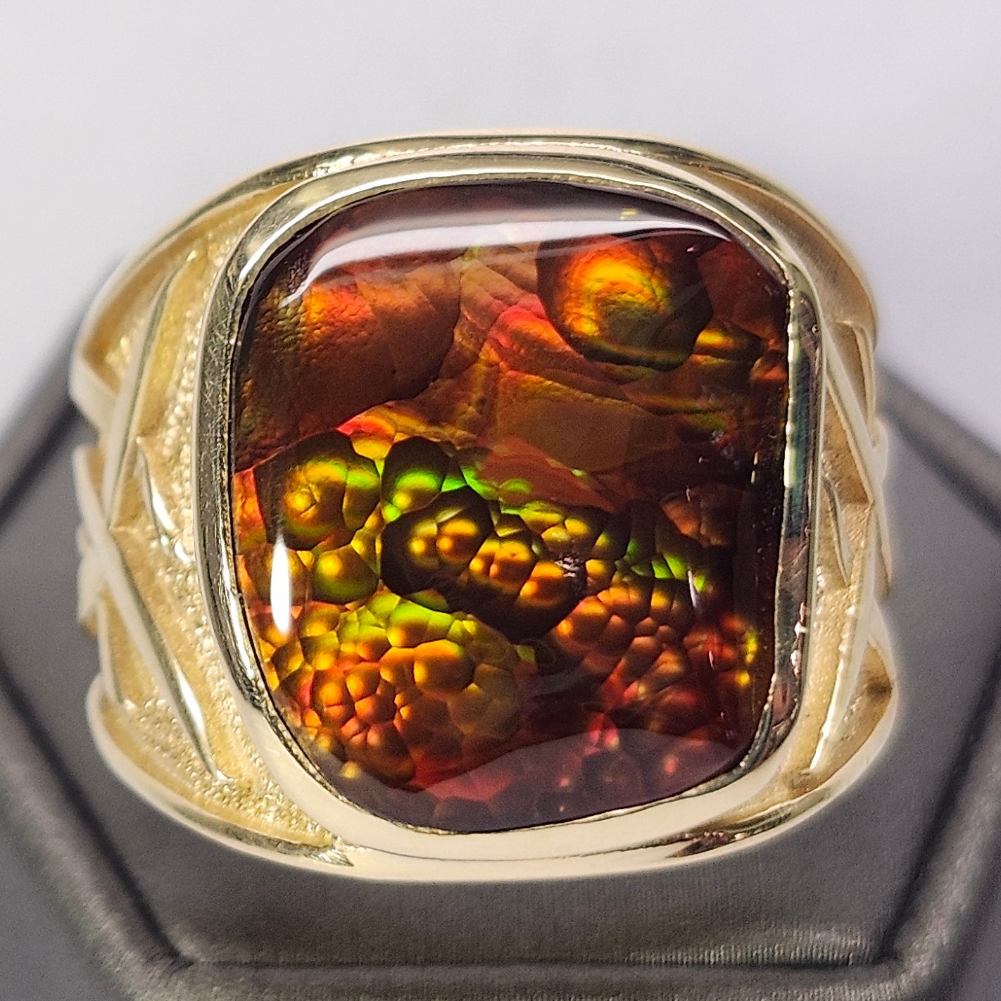 Igneas | Men's 21.49 Gram Custom Fire Agate Ring | 14kt Yellow Gold