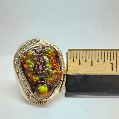 Legacy | 44.30 Gram Custom Fire Agate and Diamond Ring | 14kt Yellow Gold