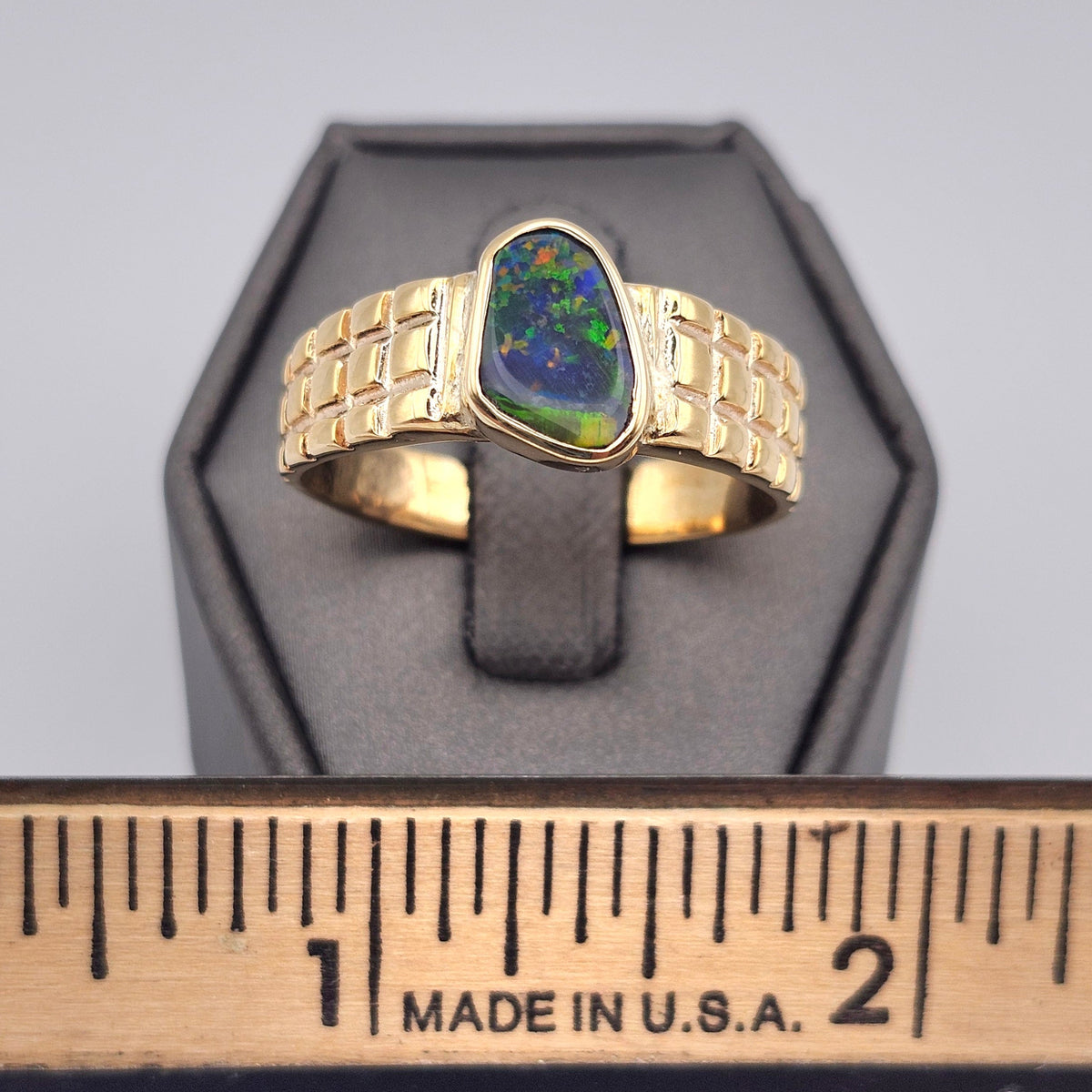 Preto | Men's 1.34ct Lightning Ridge Black Opal Ring | Custom | 14kt Yellow Gold