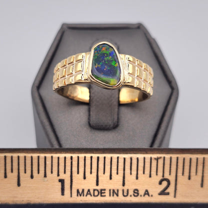 Preto | Men's 1.34ct Lightning Ridge Black Opal Ring | Custom | 14kt Yellow Gold
