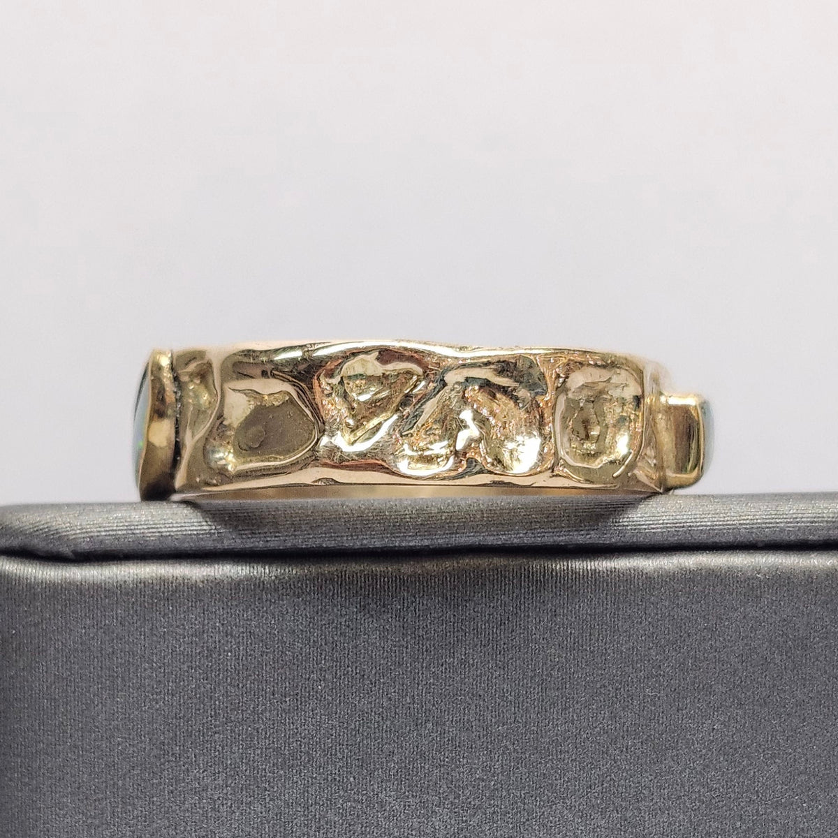 Quint | Australian Black and Semi-Black Opal Multi-Stone Band | Custom | 14kt Yellow Gold