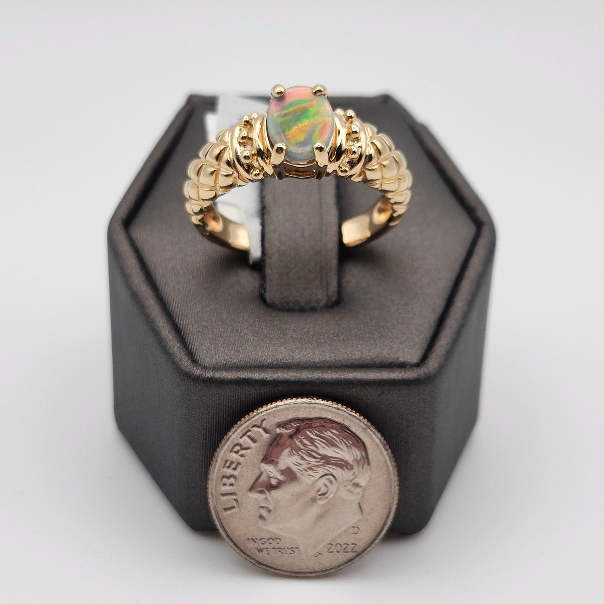 Rosa | 0.73ct Lightning Ridge Semi-Black Australian Opal Ring | Custom | 14kt Yellow Gold