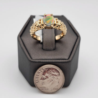 Rosa | 0.73ct Lightning Ridge Semi-Black Australian Opal Ring | Custom | 14kt Yellow Gold
