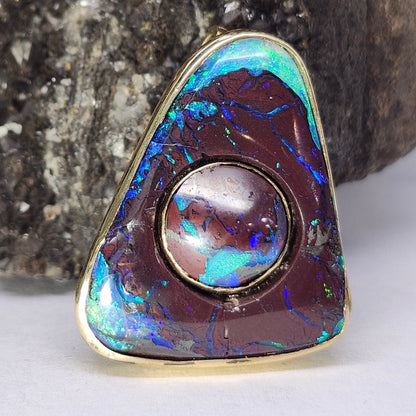 Duetto | Yowah Queensland Boulder Opal Pendant  | Custom | 14kt Yellow Gold