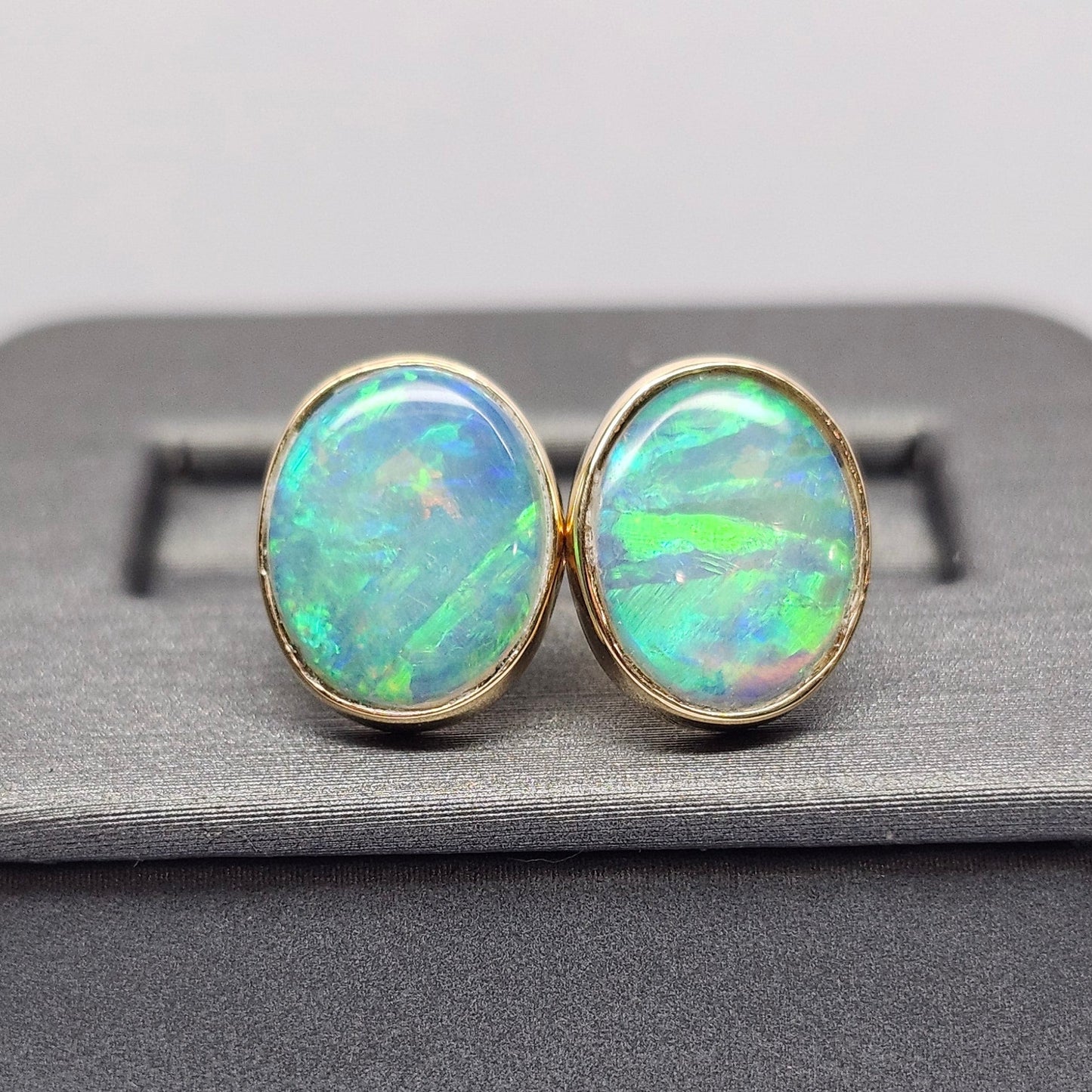 Elektra | Lightning Ridge Australian Crystal Opal Stud Earrings | 14kt Yellow Gold