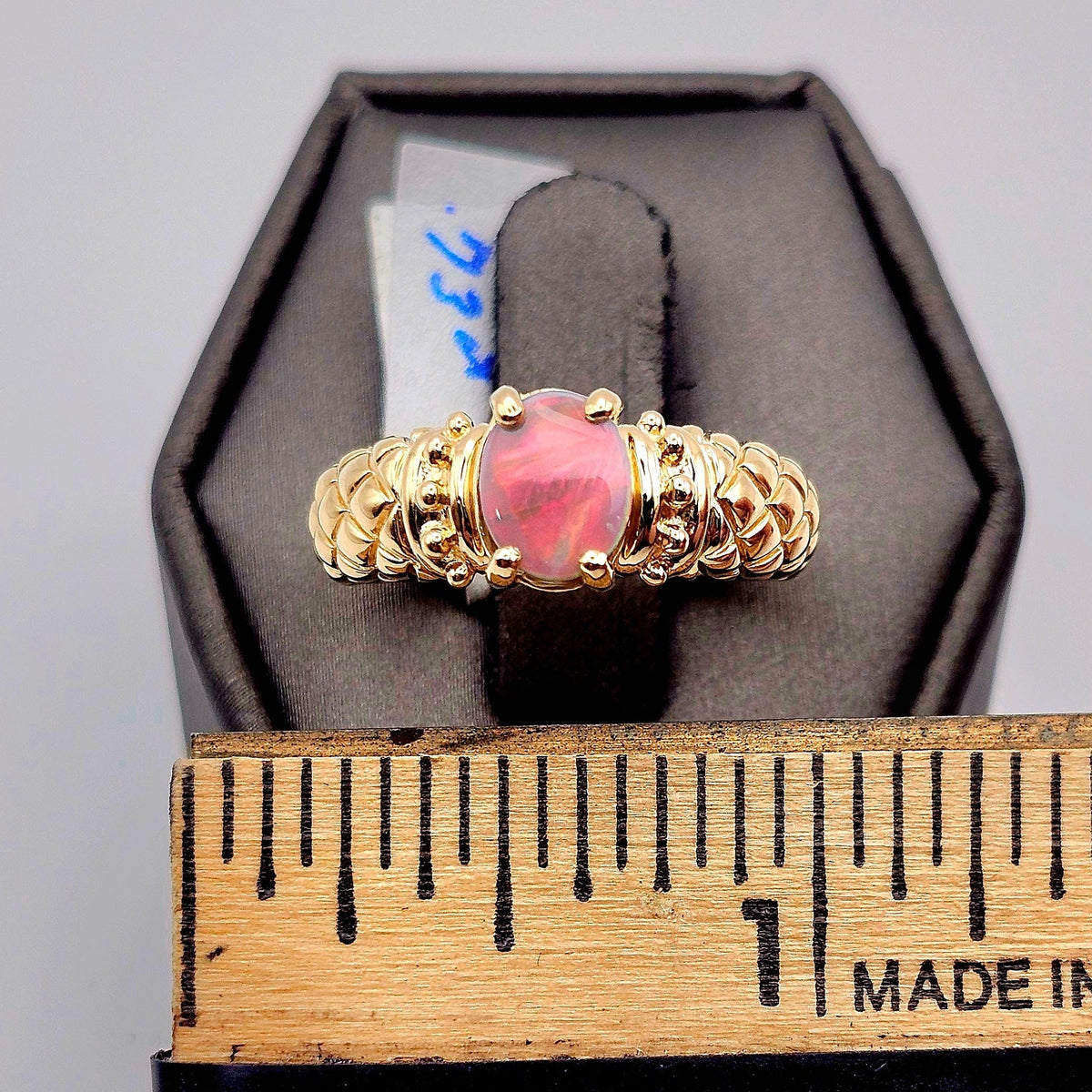 Rosa | 0.73ct Lightning Ridge Semi-Black Australian Opal Ring | Custom | 14kt Yellow Gold