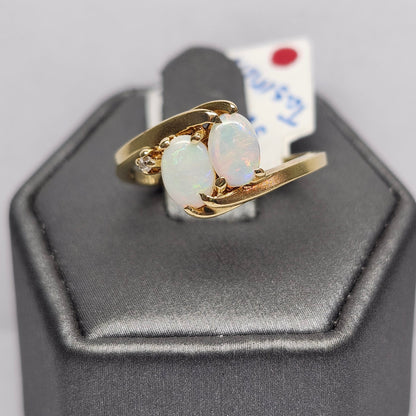 Tasmin | Ladies Australian White Crystal Opal & Diamond Ring | 14kt Yellow Gold