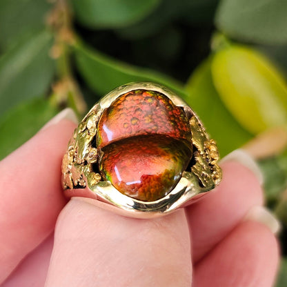 Eternal Flame | Men's 25.36 Gram Fire Agate and Gold Nugget Ring | 14kt