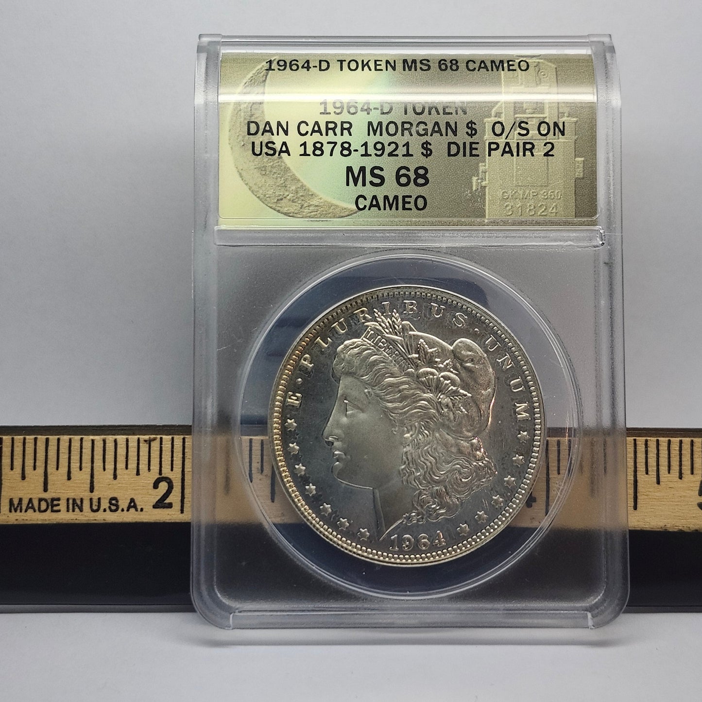 1964-D Daniel Carr $1 Morgan Silver Dollar Collectible Coin | O/S on USA 1878-1921 | MS-68 | Daniel Carr Signed Label | #27